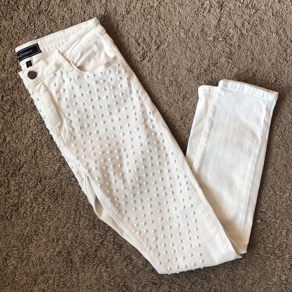 Brockenbow Reina Skinny Cropped High Waist Krystal White Studded Jeans 29 - Picture 11 of 14